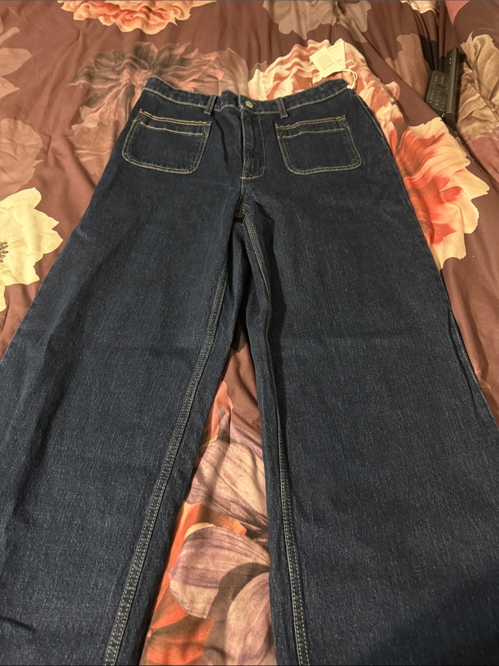 High-Rise Wide-Leg Jeans in Deep Blue Denim